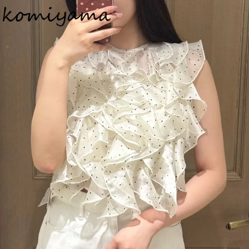 

Bandage Bow 2025 Shirts & Blouses Polka Dot Ropa De Mujer Fungus Blusas Sleeveless Camisas Japanese Sweet Woman Clothing