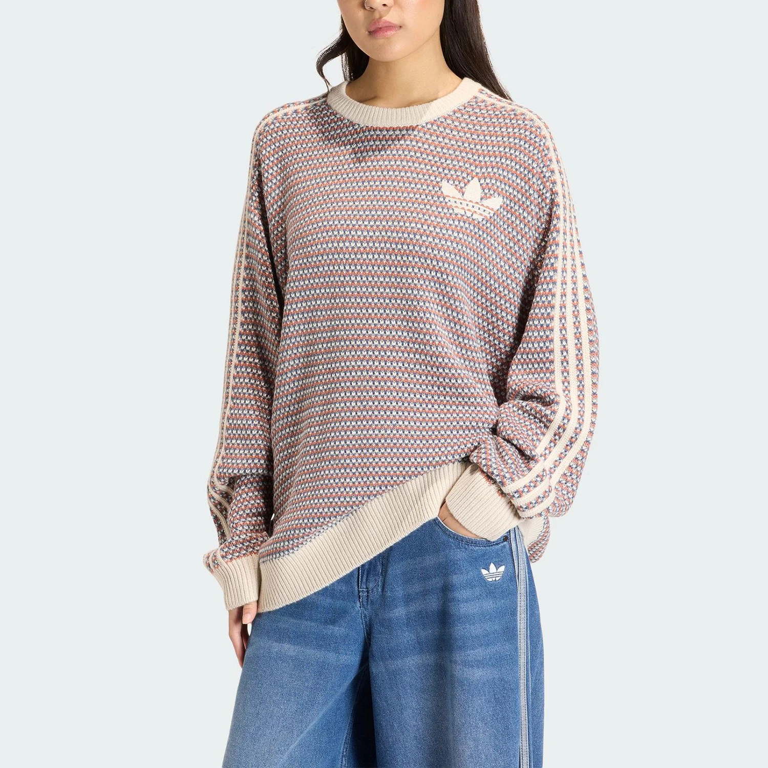 Adidas genuine clover women's round neck knitted loose pullover KQ6292