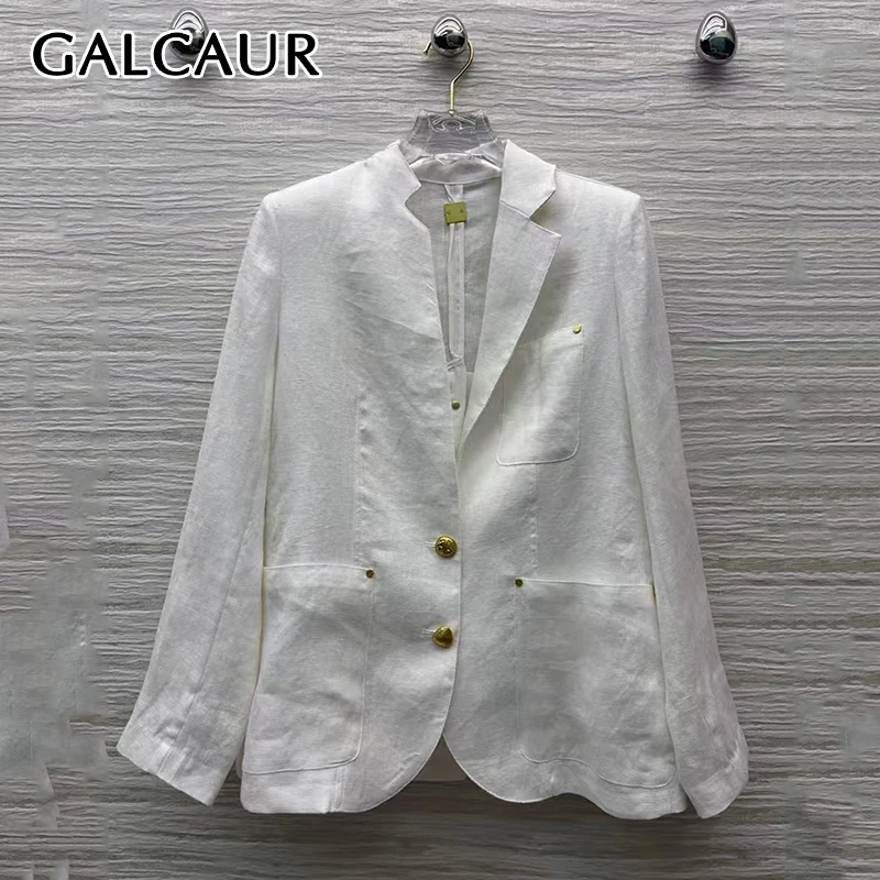 

GALCAUR Solid Spliced Button Fashion Jackets for Women Lapel Long Sleeves Patchwork Pocket Temperament Jacket Female Clothes New