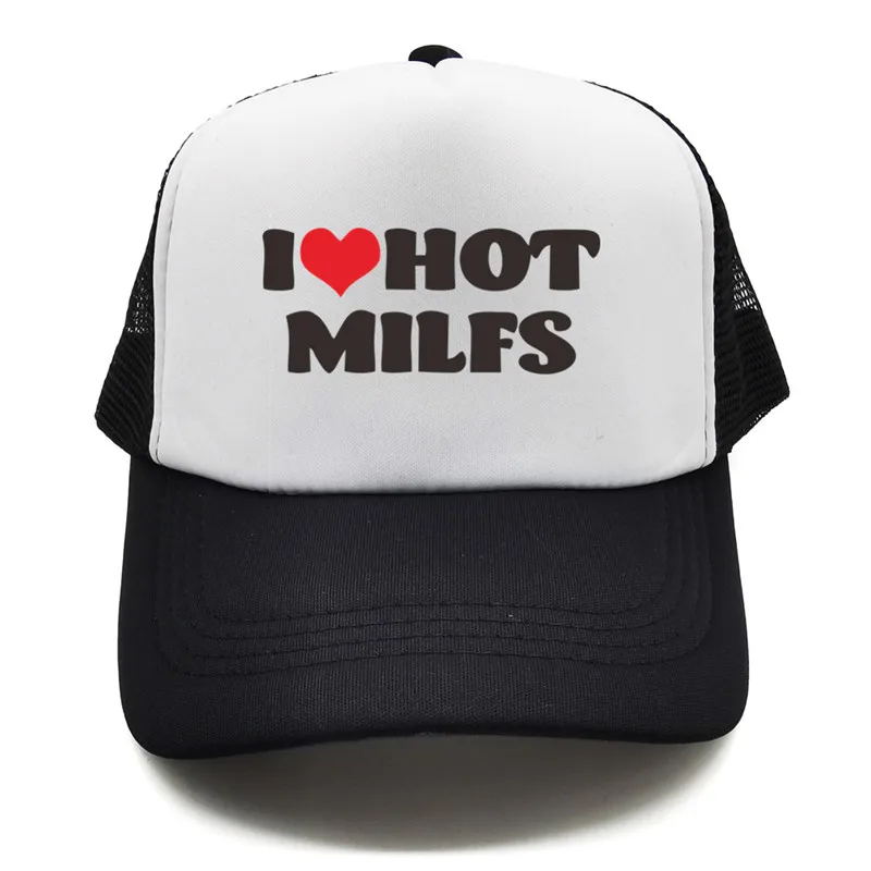 I Love Milfs I Hot MILFs Trucker Cap Summer Men Cool Fishing Hat Baseball Caps Unisex Outdoor Mesh Net Caps