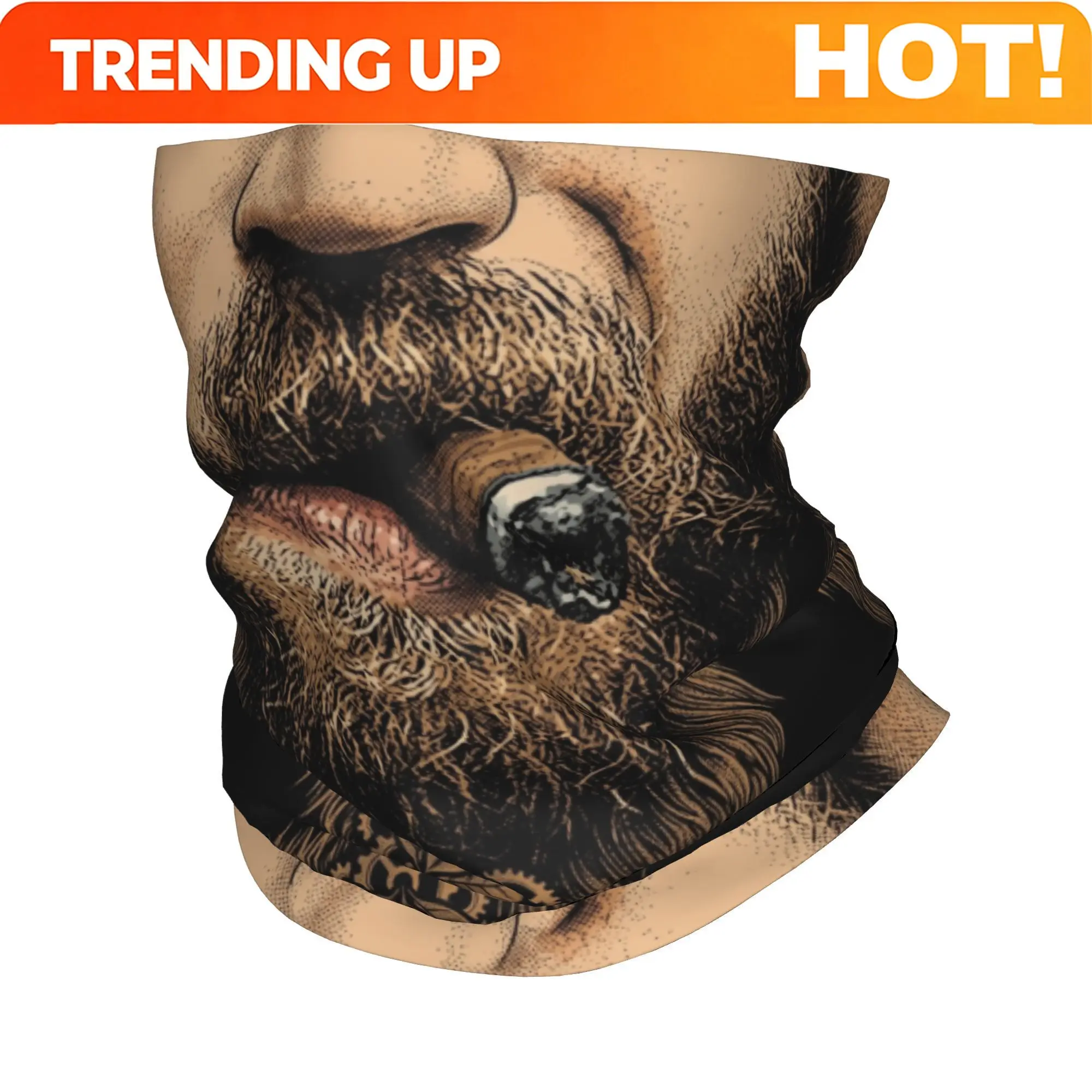 Customization Bearded For Man Smoking Big Cigar 2D Flat Printing Bandana Neck Cover Printed Face Scarf Multi-use Cycling Unisex