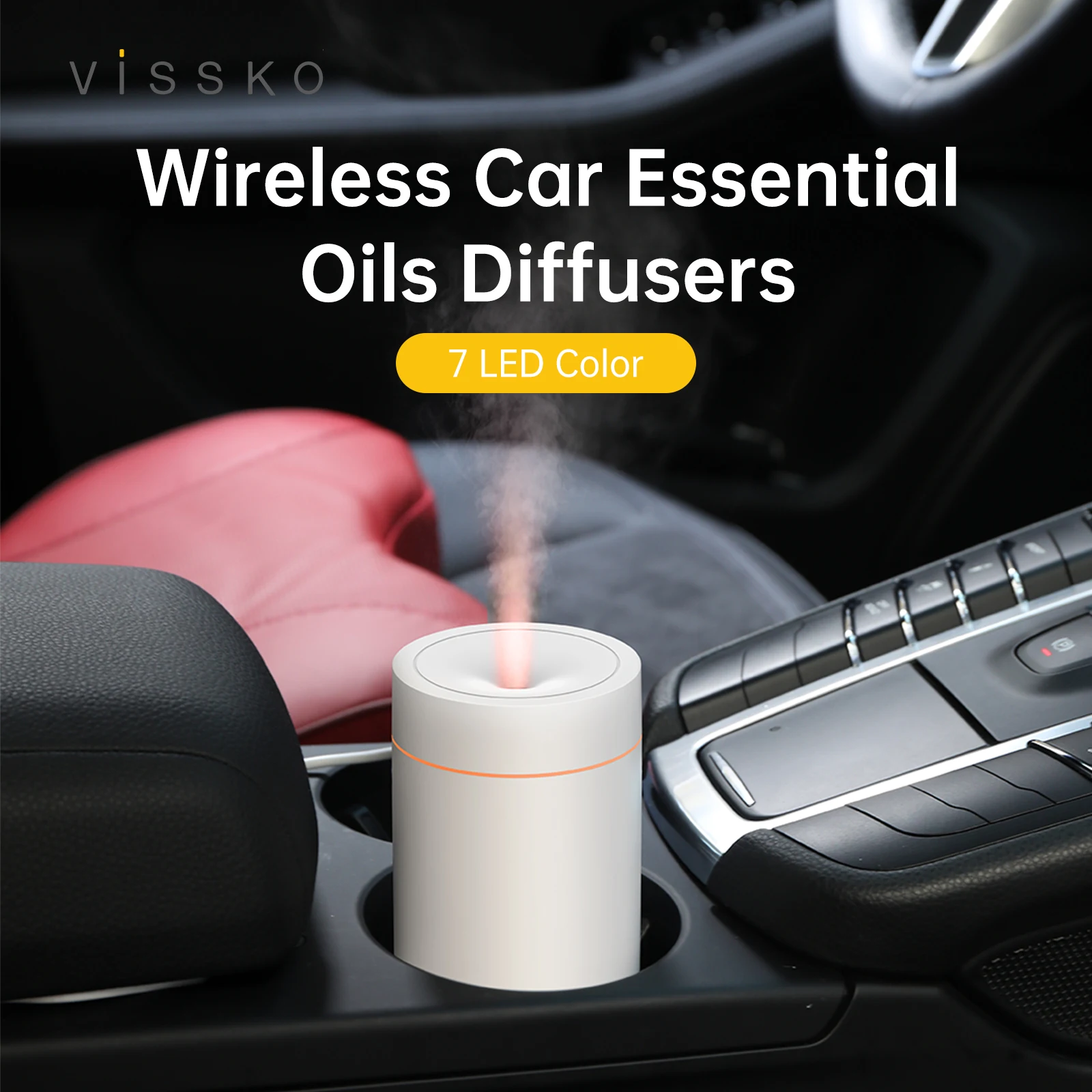 Vissko Car Diffuser Wireless Humidifier Auto Air Purifier Aromo Air Freshener with LED Light For Car Aroma Aromatherapy Diffuser