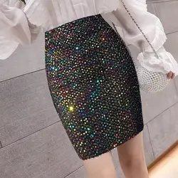 Chic and Elegant Woman Sexy Skirts Hip Midi Tight Sequin Women's Wrap Skirt High Waist Clothing Elasticity Korean Style Fashion