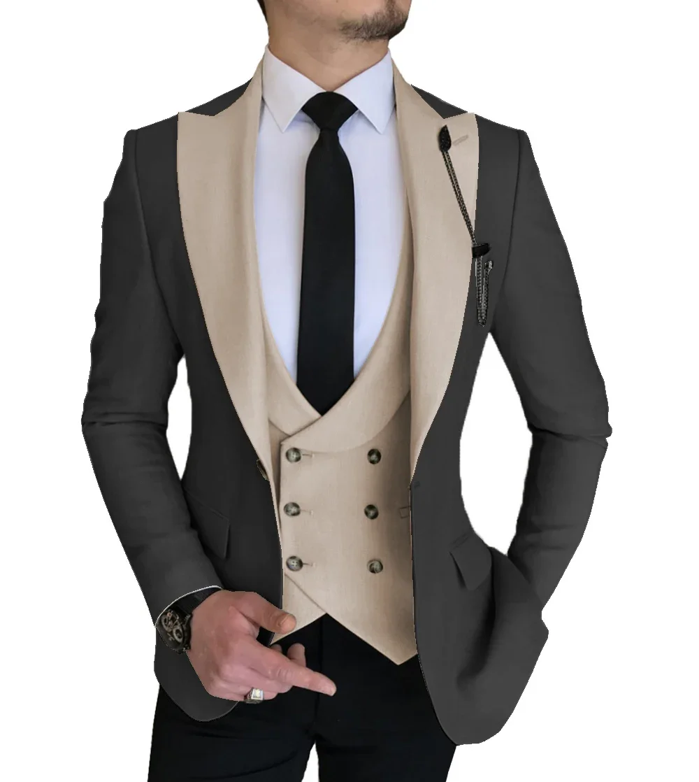 

Men's Three Piece Business Suit Formal Elegant Suit Double Breasted Vest + Lapel Jacket + Trousers For Wedding