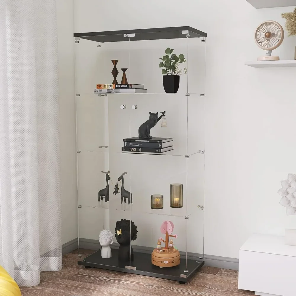 

64"H Glass Display Cabinet, 4-Shelf Glass-Door Cabinet Curio Collection Display Case Trophy Showcase, Standing Bookshelf