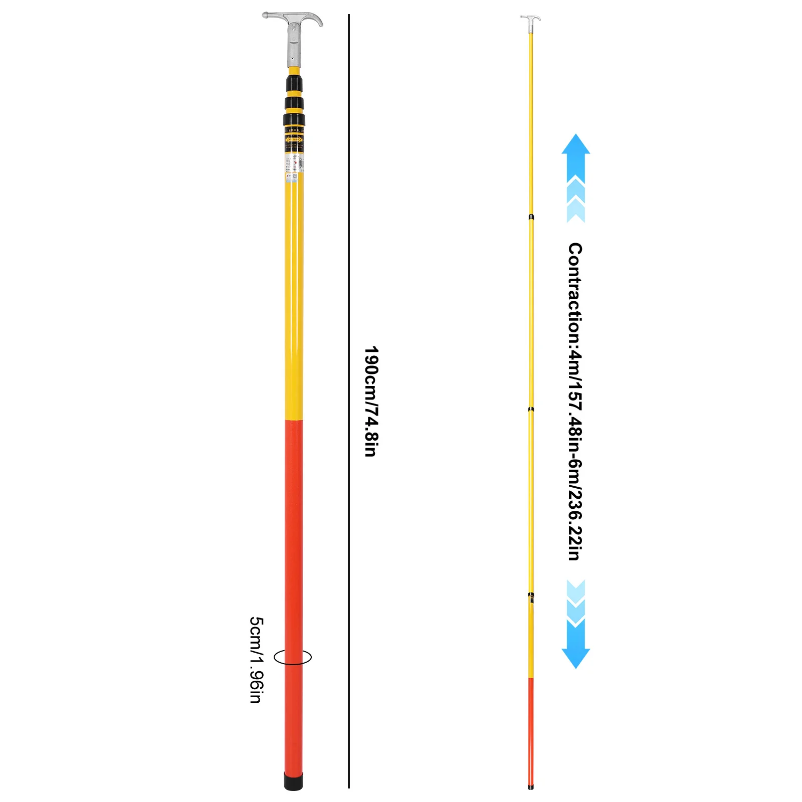 220KV 6m 4단 텔레스코픽 절연 작업봉 다각도 조절 가능한 훅헤드 고전압 텔레스코픽 핫스틱