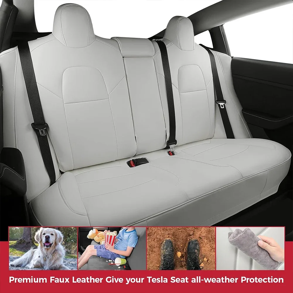 Full Set Car Seat Covers for 2017-2024 Tesla Model 3 Highland, White Nappa Leather Front and Rear Seat Cover Cushion Protectors