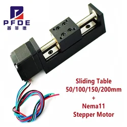 ONLY NEW T-type Mini Sliding Table 50/100/150/200mm For Linear Rail Guide With Nema11 28mm Stepper Motor For CNC 3D Printer