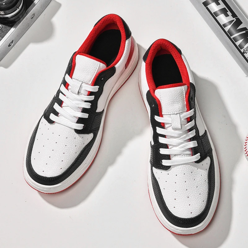 여름 두꺼운 밑창 캐주얼 컬러 블록 보드화 통기성 편안한 직조 신발끈 젊고 세련된 신발