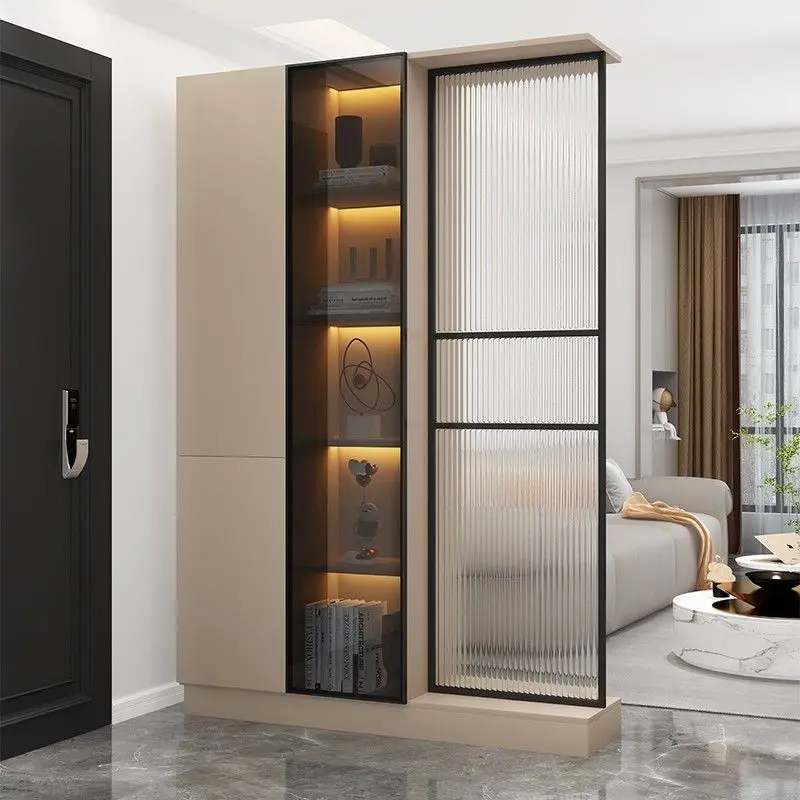 Entry entrance cabinet Solid wood simple modern living room partition Light luxury minimalist style Changhong glass foyer
