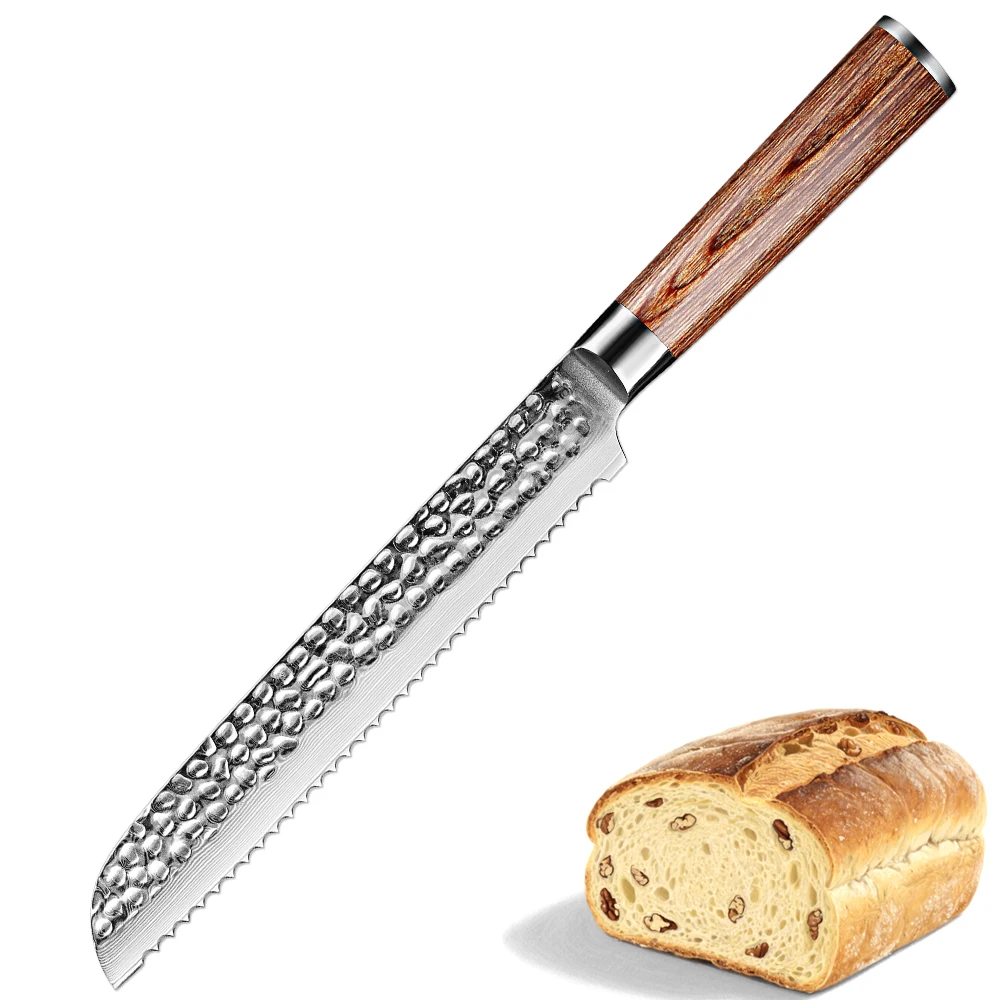 8 Inch Bread Knife for Homemade Bread Full Tang Sharp Damascus Stainless Steel Bread Knife for Slicing Bread, Bagels, Cake