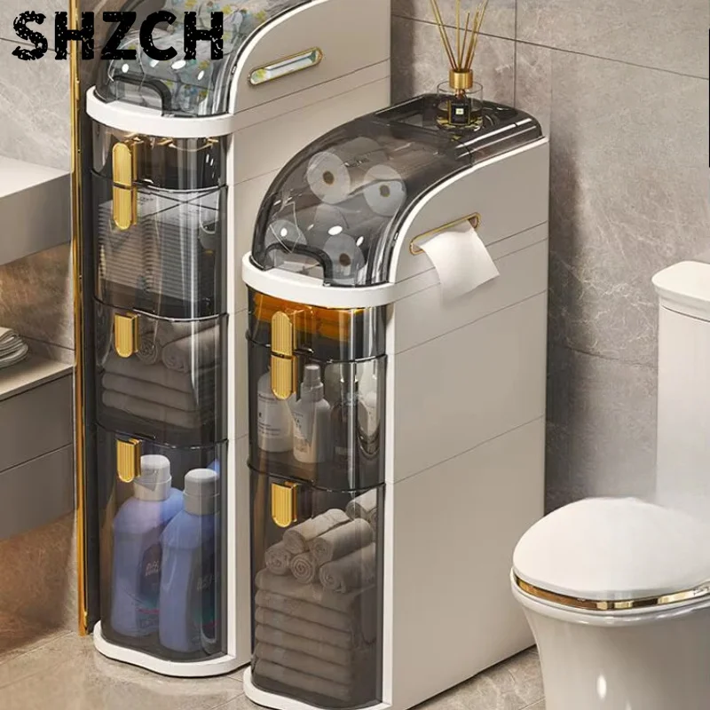 Schmaler Badezimmer-Aufbewahrungsschrank - Kompakter Seitenschrank mit Schubladen-Organizer aus Kunststoff für Toiletten, Schmaler Lückenfüller für Badezimmer