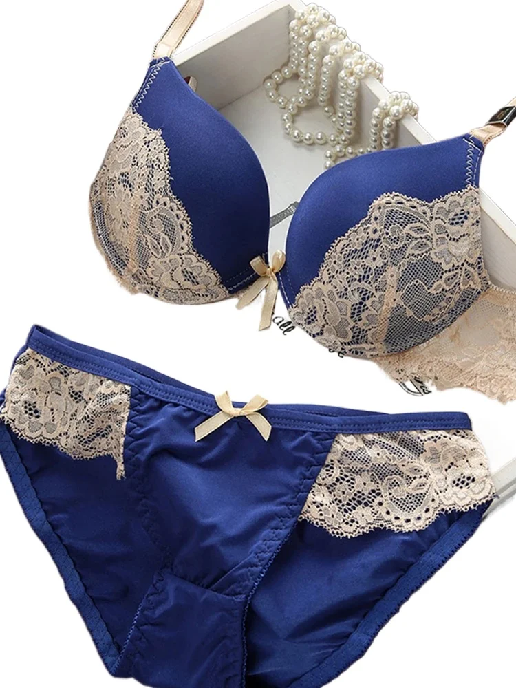 

Underclothes Brand Underwear Women Bras B C cup Lingerie set With Brief Sexy Lingerie Lace Embroidery Bra Sets Bowknot Bras