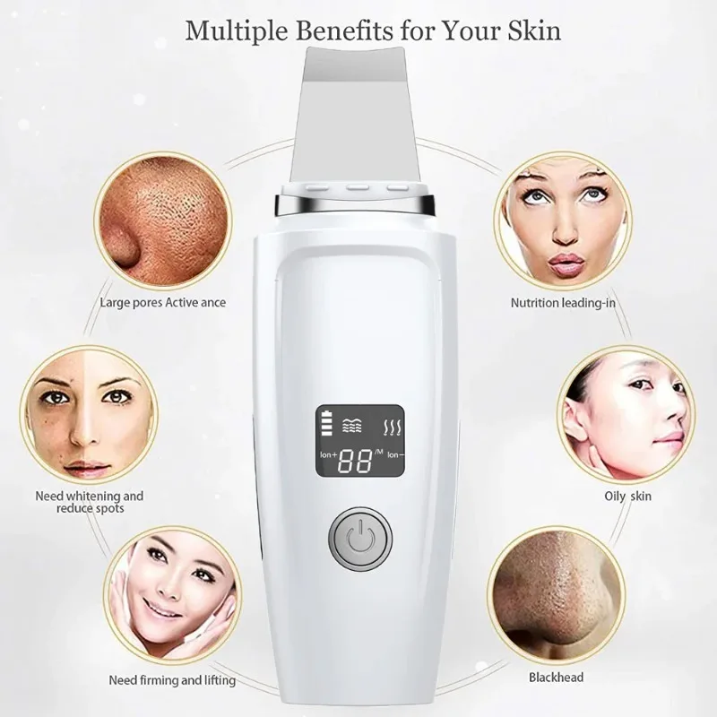 LCD-scherm Skin Scrubber Comedondrukker Sonic Face Skin Cleaning Peeling Device Comedo Extractor Facial Ion Shovel