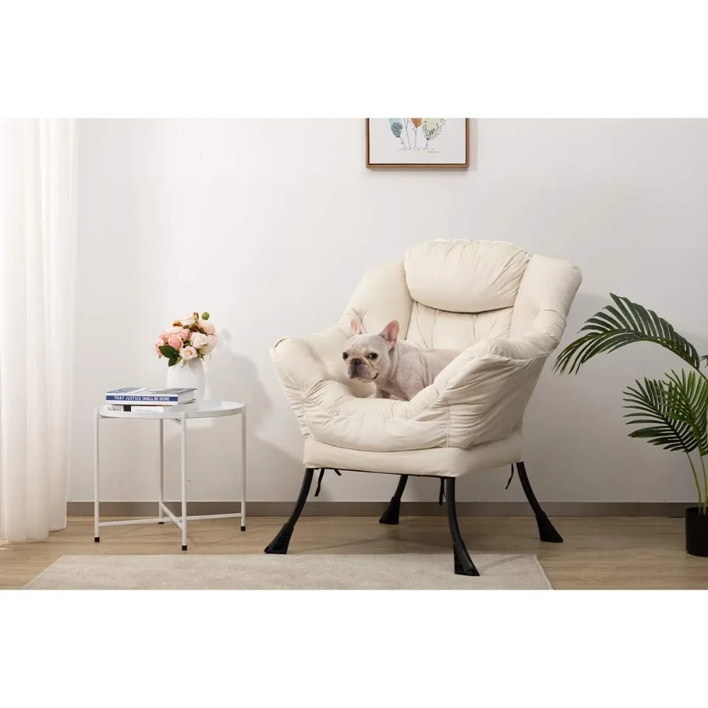 كرسي كسول كبير من القماش الحديث باللون البيج، كرسي قراءة مريح كبير الحجم، كرسي صالة مريح مبطن سميك مع مسند للذراعين - جديد #1