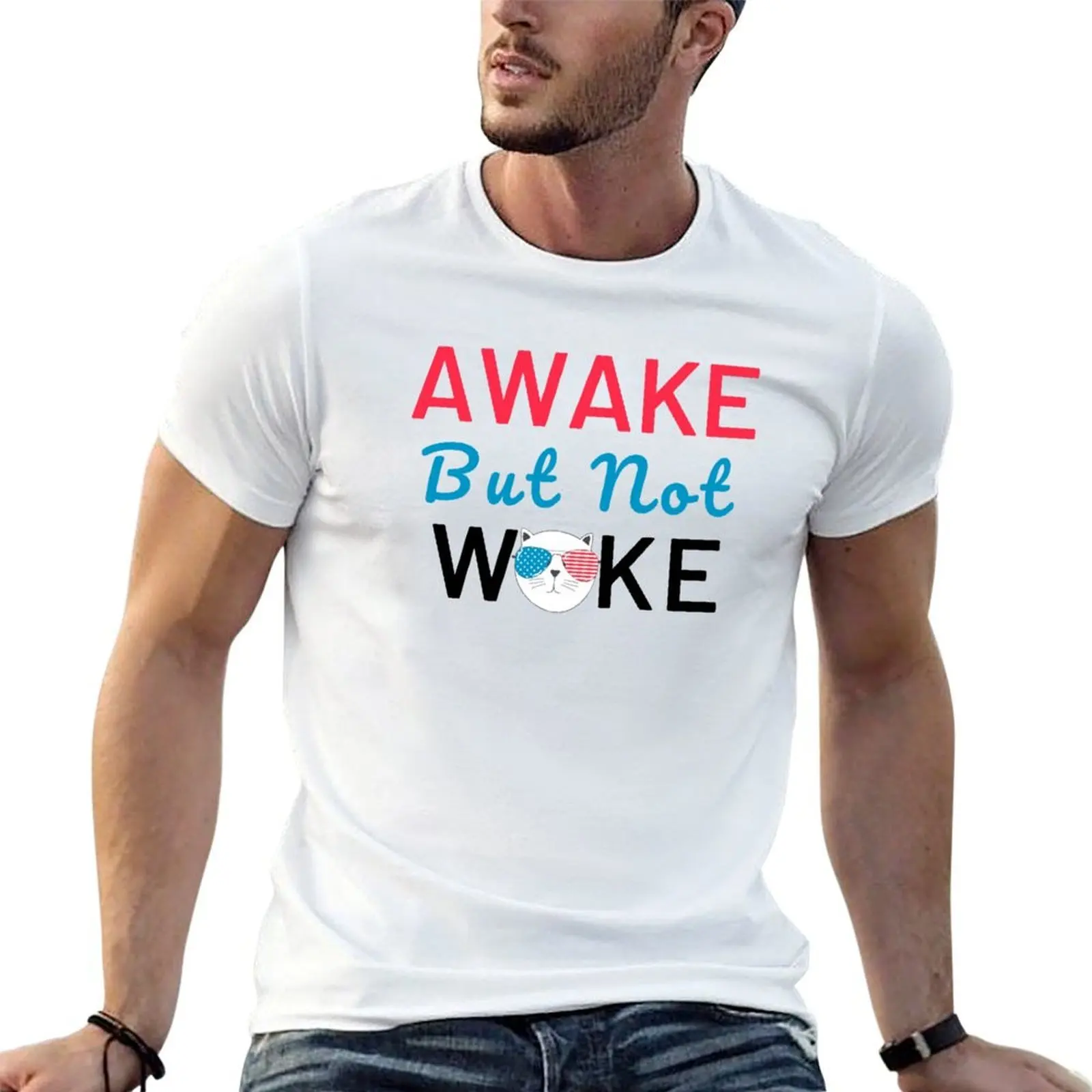 Awake But Not Woke Funny Saying, Anti Woke Culture, Awake Not Woke T-Shirt graphic shirts plus size tops t shirt men 100℅ cotton