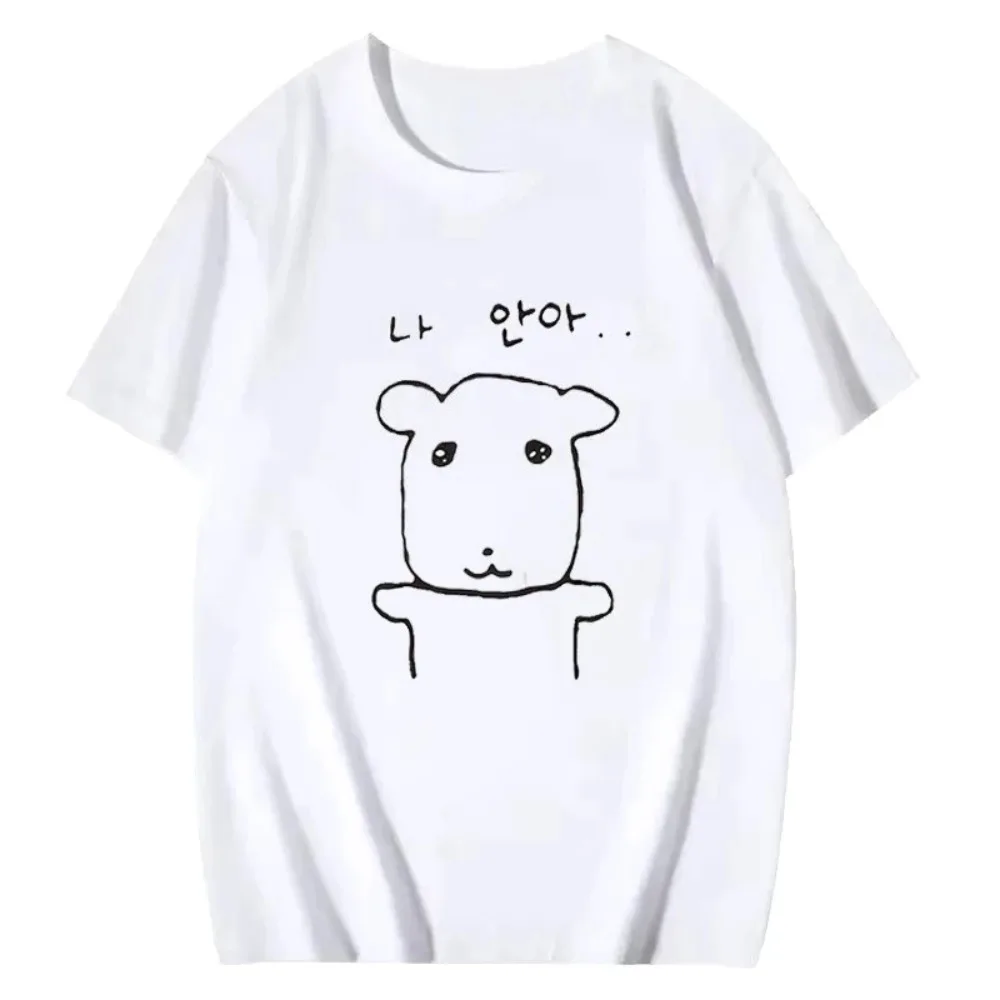 Niedliches T-Shirt mit einfacher Linienzeichnung von Hund und Katze für Damen, weiches O-Neck-Shirt, Alltags-Paar-Top, modische Harajuku Kawaii Y2K Kleidung – Detail 6