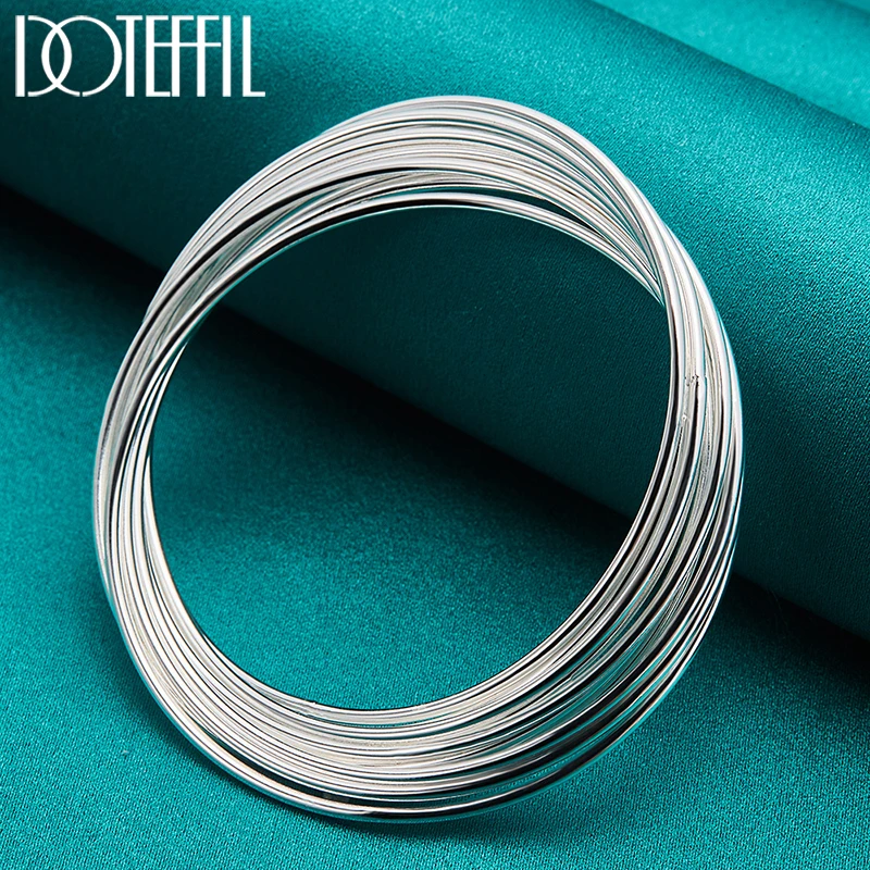 DOTEFFIL 925 Sterling Silver Ten Line Circles Bracelet Bangles For Women Man Wedding Engagement Party Jewelry