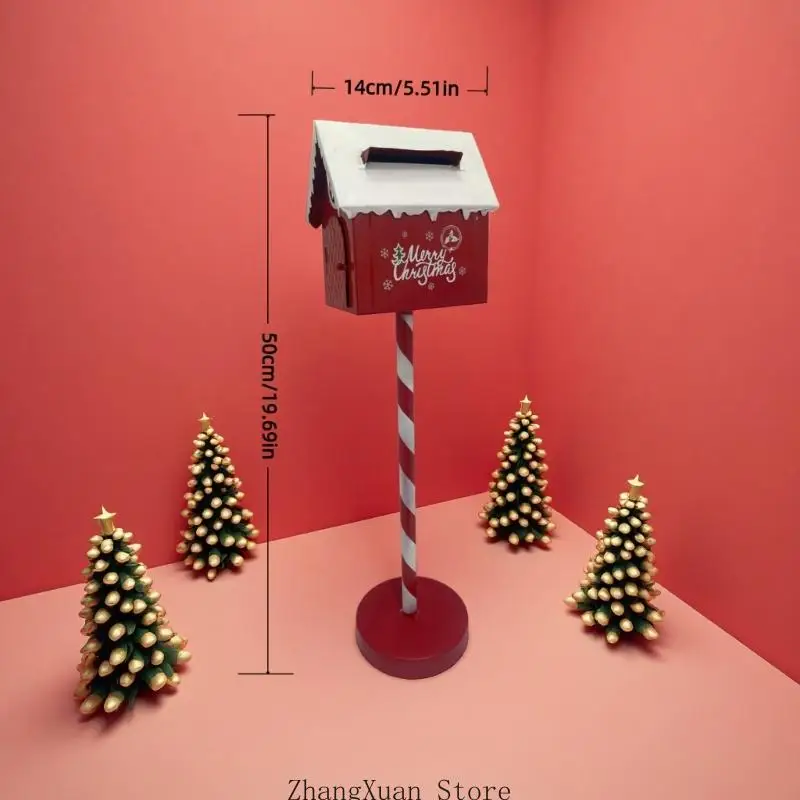 Weihnachts-Briefkasten-Display, freistehender Feiertagsständer aus Metall mit Briefschlitz und rot-weißer Oberfläche zum – Detail 6