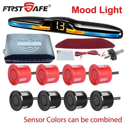 Imagen 2 del producto FirstSafe-Kit de Sensor de estacionamiento delantero y trasero, sistema de visualización de luz ambiental, Monitor de respaldo, asistente de Detector, Sensor de Radar 6 8