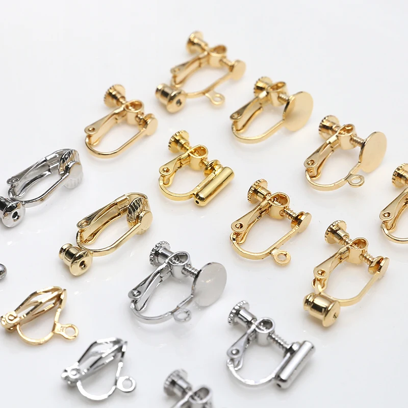 2pcs Diy Jewelry Accessories Gold Color Plated Screw Ear Clip No Pain Ear Hole Ear Clip Converter Earring Material Handmade