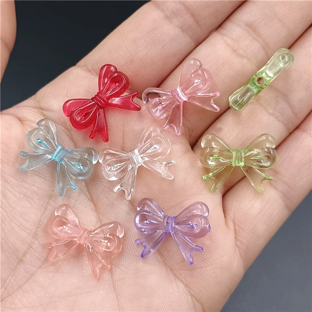 15*19mm 20 sztuk Multicolor przezroczysta kokardka akrylowy koralik DIY ręcznie robiona biżuteria kolczyki brelok materiał akcesoria