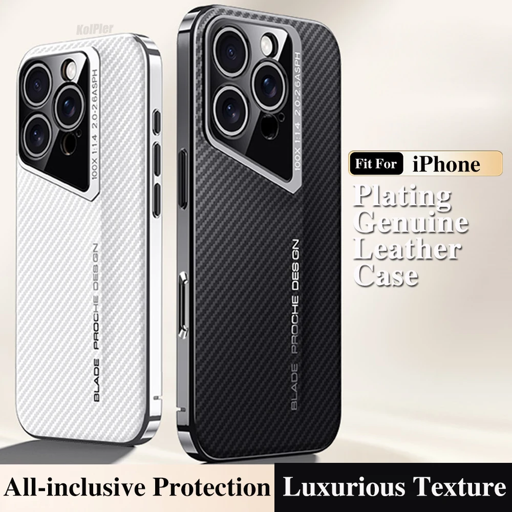 Luxury Vegan Leather Phone Case For iPhone 16 PRO MAX / 16PRO / iPhone16 Hard Camera Lens Protects Mobile Phone Back Cover