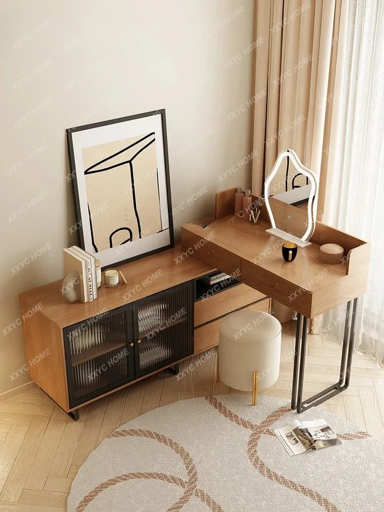 A  Light Luxury Creative Japanese Style Dresser Chest of Drawers Integrated Bedroom Modern Minimalist Solid Wood Retractable