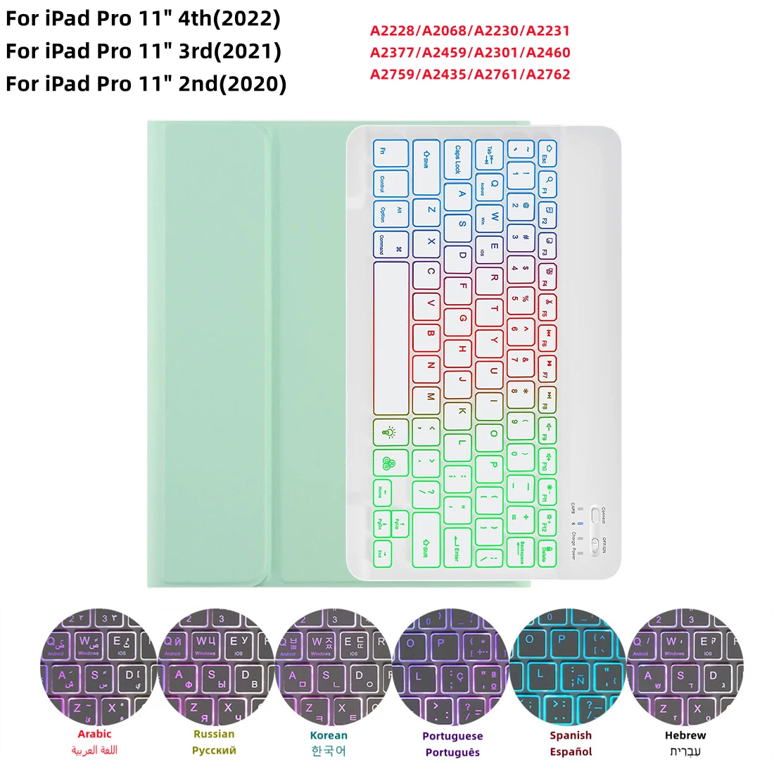 For iPad Pro 11 Case Keyboard Mouse Rainbow Backlight Korean Spanish Magic Keyboard Funda for ipad pro 11 inch  2022 2021 2020