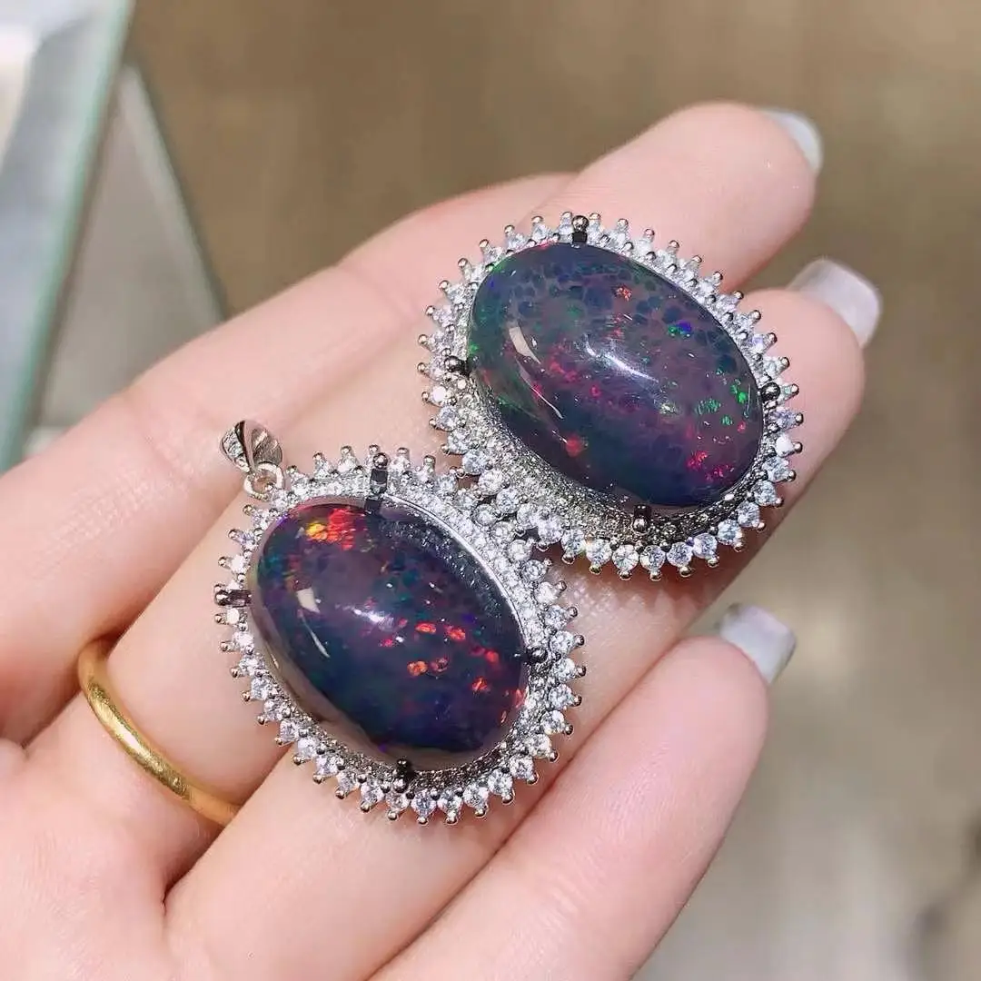 

Fashion Classic Natural Real Opal Set 925 Sterling Silver 1pc Natural opal Ring,1pc Natural Opal Pendant