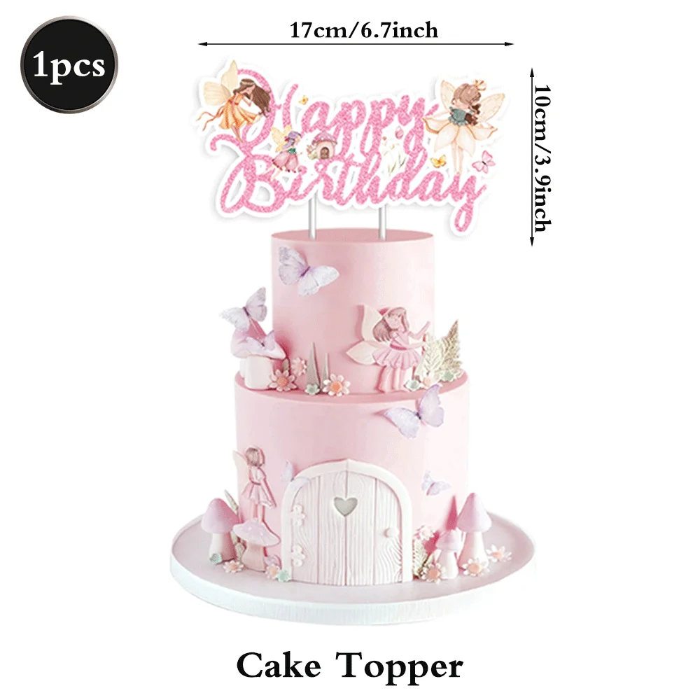 Feen-Geburtstagsparty-Dekoration, alles Gute zum Geburtstag, Banner, Feenpilz, zum Aufhängen, Wirbelflügel, Engel, Tortenaufsatz, Märchen, Babyparty – Detail 4