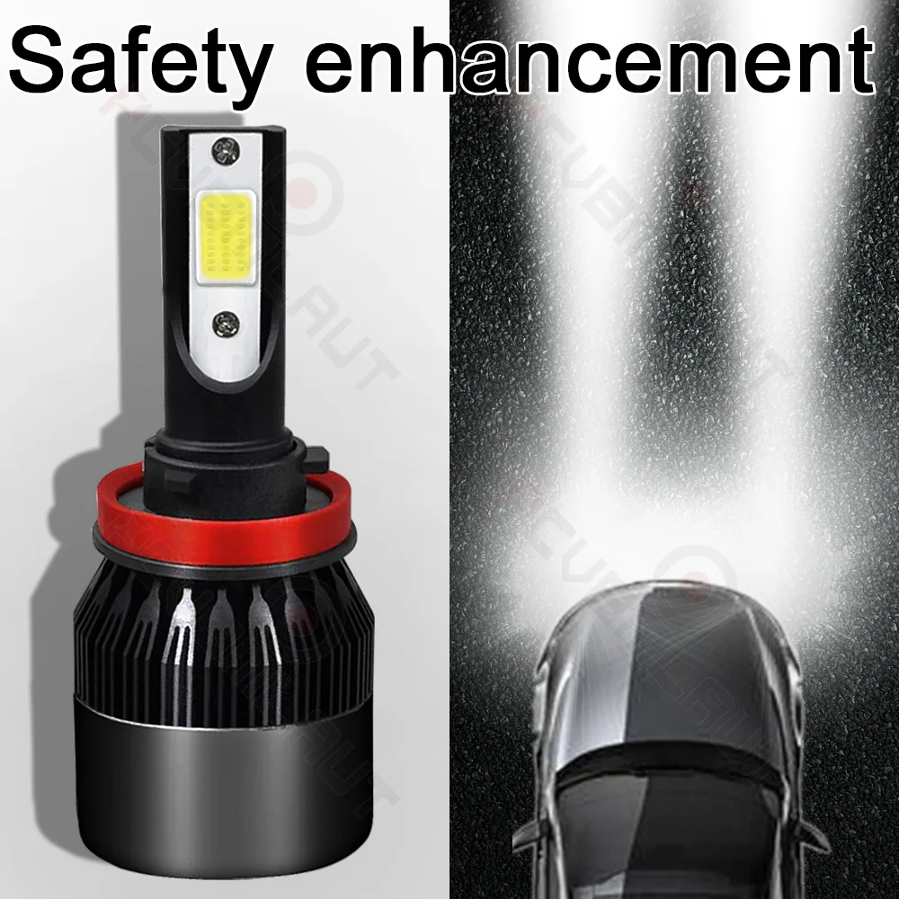 PCVBMLAUT 2PCS Car lights H11 Super Bright LED Headlights High Low Beam Fog Light Bulb White 6000K Car accsesories