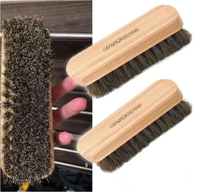 Multifunctional Genuine Horsehair Wooden Brush Car Detailing Polishing BuffingCar Brush Seat Handle Dashboard Roof Cleaning