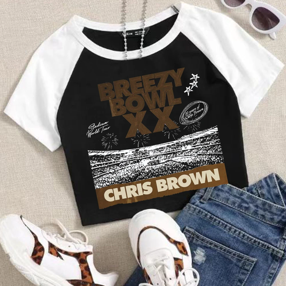 Chris Brown Breezy Bowl XX Tour Crop Tops T-Shirt Damen Mädchen Mode Shirt Fans Geschenk