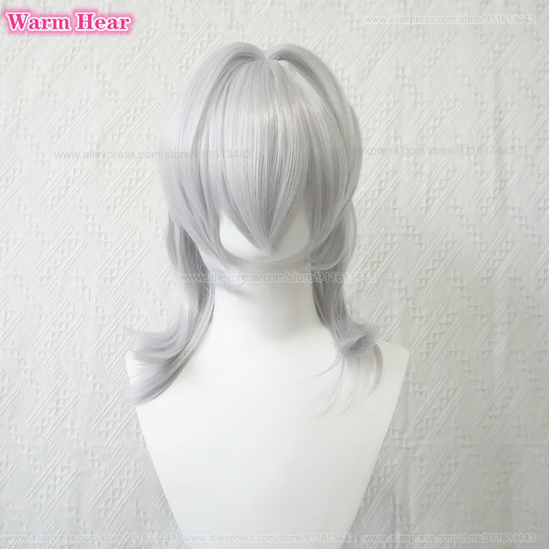 In Stock Synthetic Anime FF14 Themis Cosplay Wig Long Unisex 52cm Silver Grey Wig Heat Resistant FFXIV Role Play Wigs + Wig Cap