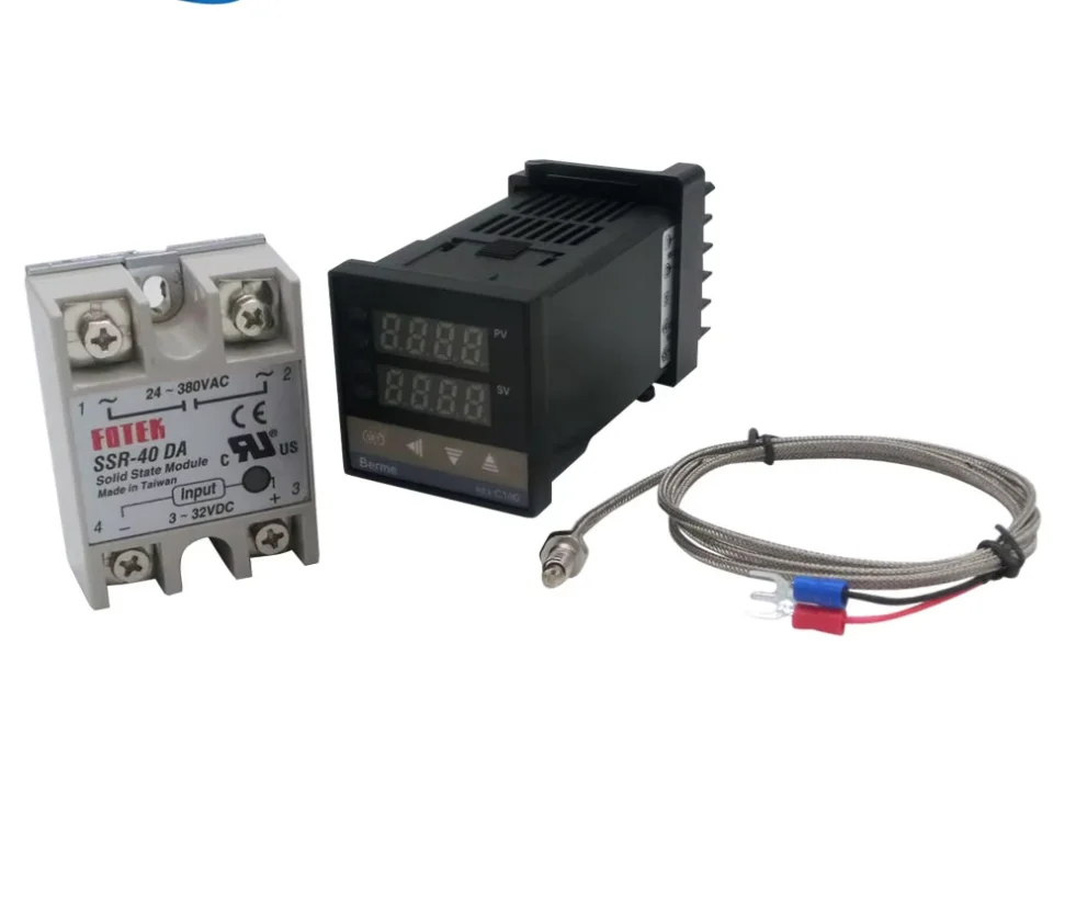 Lunjinxun 1SET Digital PID Temperature Controller Thermostat REX-C100 Type K Thermocouple Probe SSR Relay 40DA