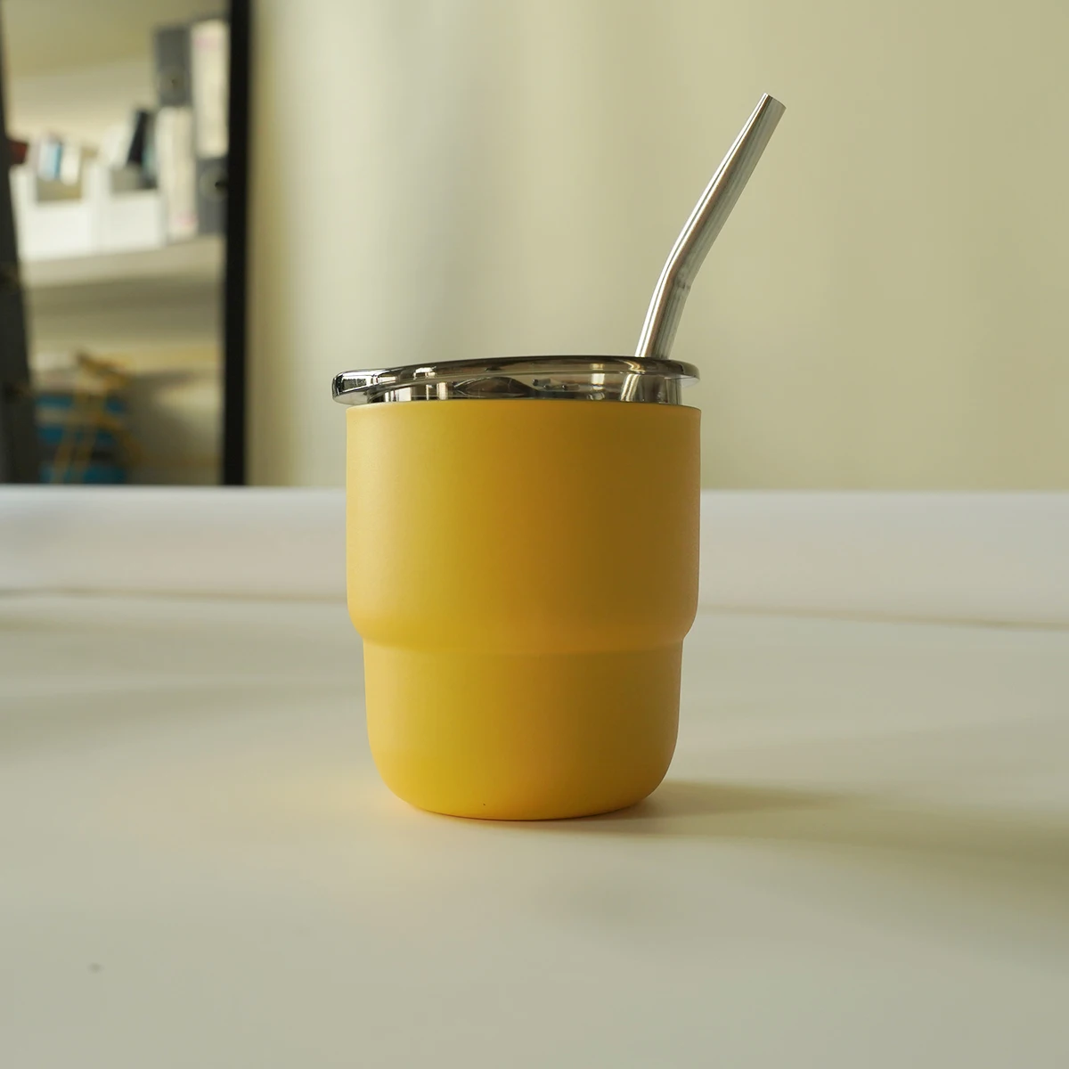 كوب معزول بمكنسة كهربائية مزدوجة الجدار من الفولاذ المقاوم للصدأ 304، كوب قهوة، كوب يربا ماتي مع القش، 255 مل ​