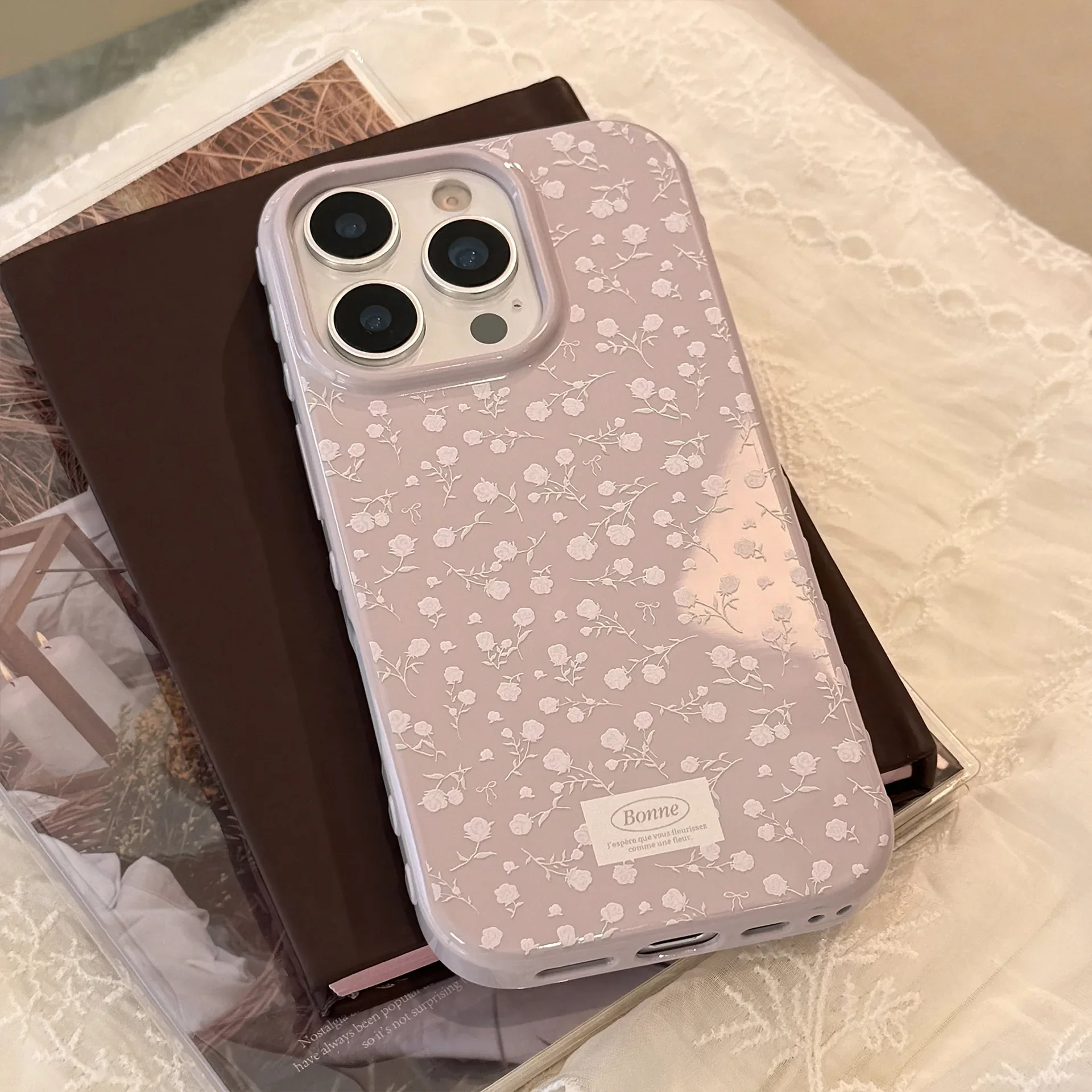 الكورية شاشة كاملة ريترو روز الزهور نمط لينة قضية الهاتف آيفون 16 15 14 13 12 17 برو ماكس للصدمات الغطاء الواقي #3