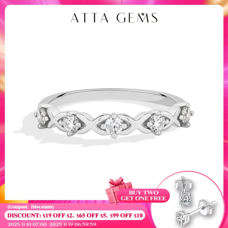 

ATTAGEMS Round Cut Moissanite Ring Cross Design S925 Sterling Silver Gold Plated Wedding Stackable Rings for Women Jewelry Gifts
