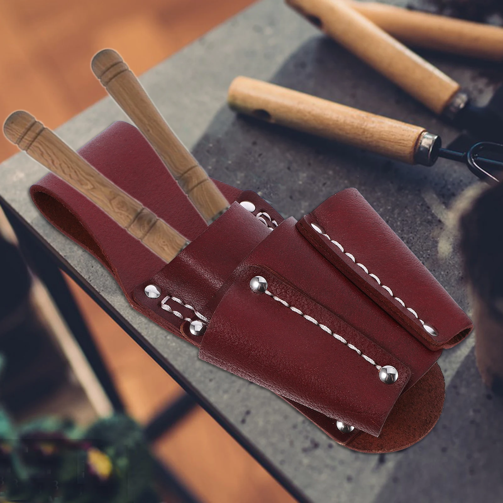 

Tool Cowhide Pouch Small Tools Holder Durable Wear Resistant Water Repellent Repair Construction Storage Solution