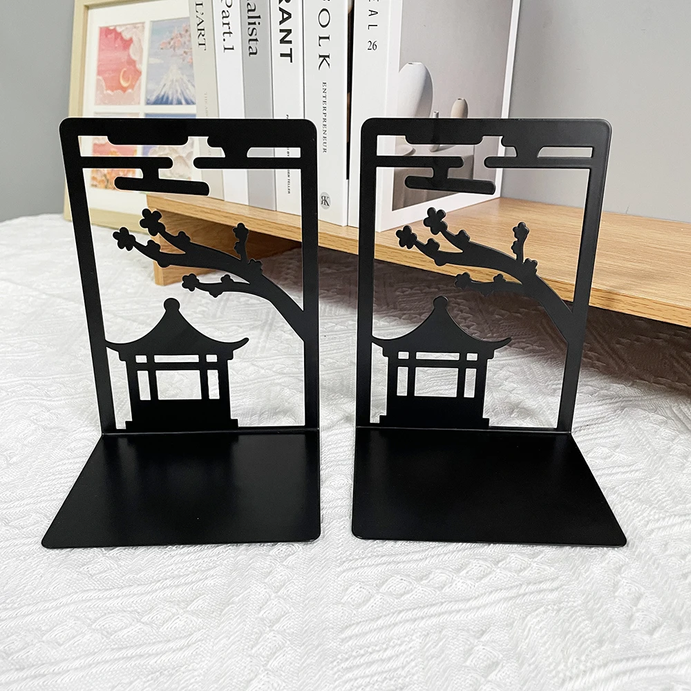 

2pc Chinese Style Gazebo Book End Metal Heavy Duty Bookends for Book Lovers Organising Desktop Home Office Iron Bookends