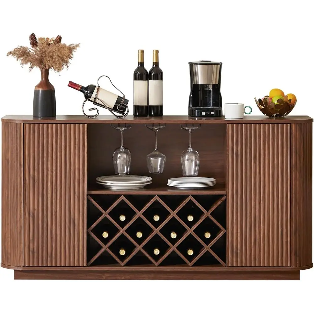 

Буфетный шкаф Walnut 58 с местом для хранения, винной полкой, держателем для бокалов и регулируемыми полками для гостиной или кухни