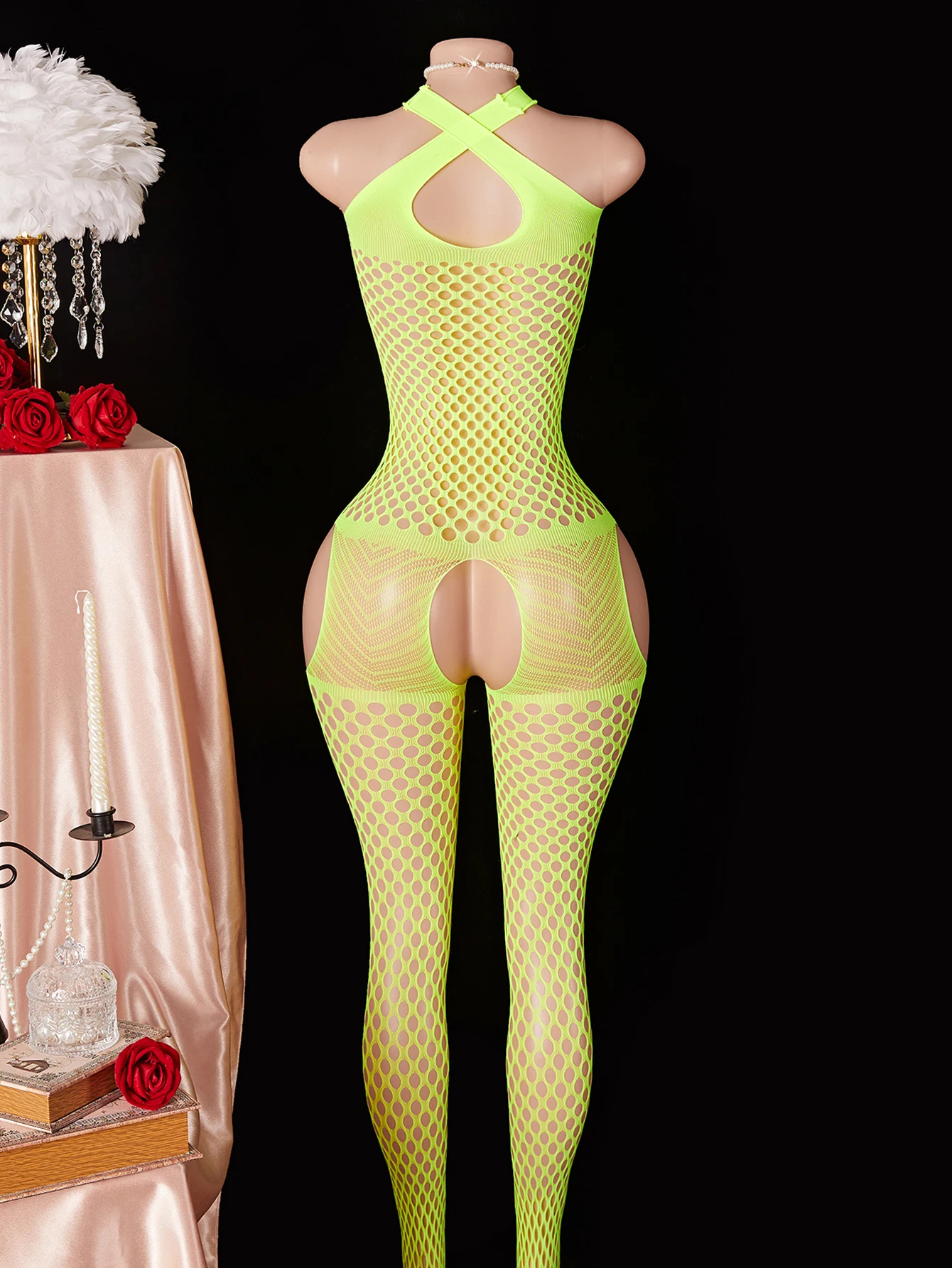 Style neck hanging crotch opening lace sexy clothes sexy lingerie women's sexy dress lingerie sexy clothes fishing net underwear image 4
