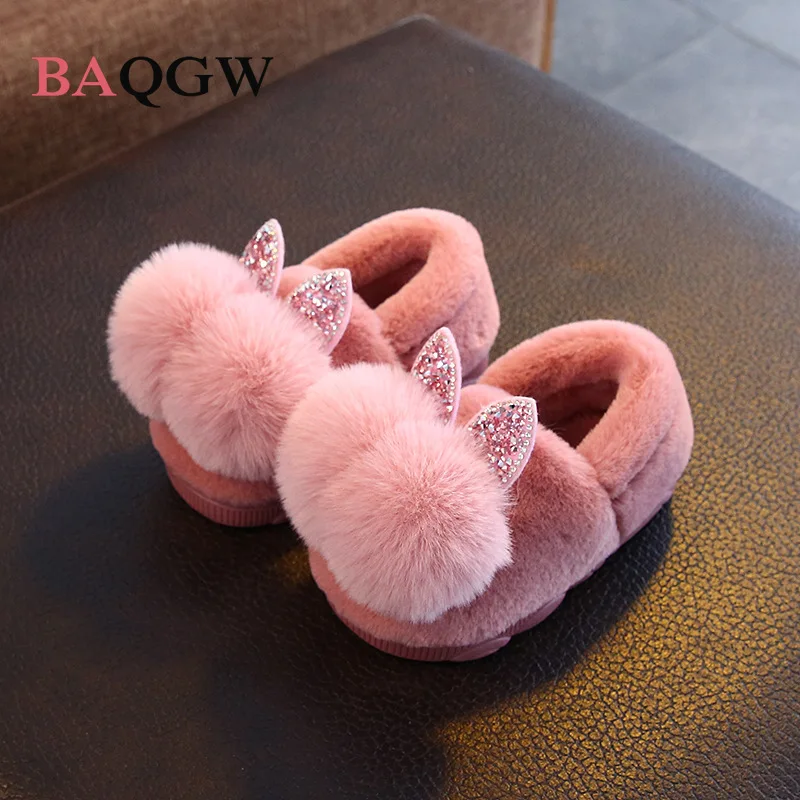 Winter Children Girls Cartoon Rabbit Indoor Home Slippers Thick Fur Warm Shoes Boys Kids Casual Footwear Baby Cotton Slippers