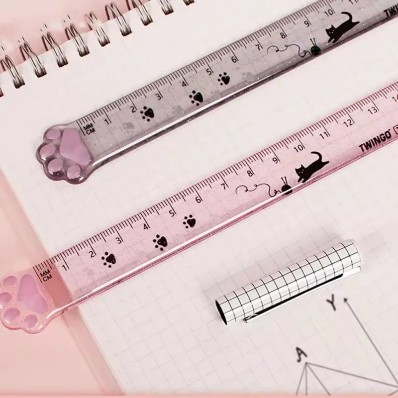 Cute Cat Paw Design Straight Ruler Measurement and Drawing Function Student Office Stationery Supplies