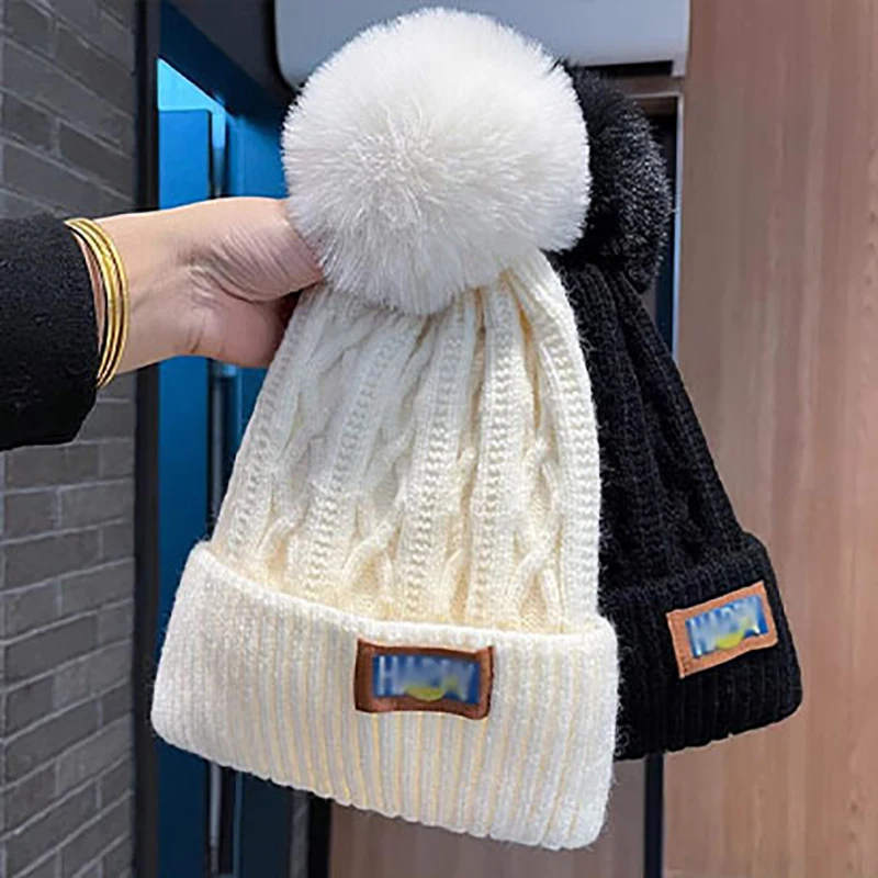 Fashion Pompoms Beanies Hat For Women Autumn Winter Thickened Warm Cap Stylish Beanie Hats Casual Outdoor Keep Warm Knitted Caps