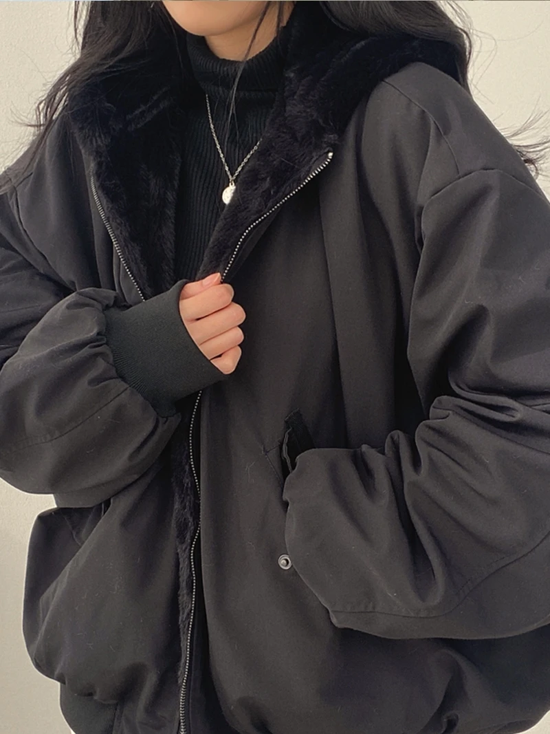 

Lamb Fur Jaet Women's Thiened Zipper Hooded Coat Winter New Sle Double-Sided Wear Cotton Clothes Warm Plu Inner