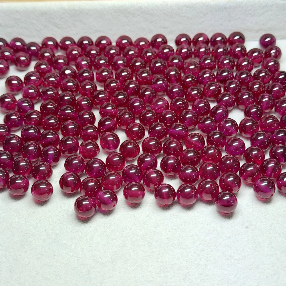 5# Synthetic Ruby Round Beads 8mm Full Hole Loose Stones For Jewelry DIY