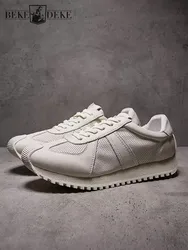 Breathable Hollow Out Spring Summer Men Genuine Leather Sneakers Lace Up Round Toe Fashion Platform Casual Walking Shoes Male