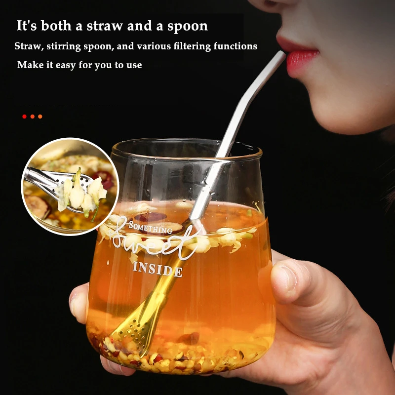 Stainless Steel Drinking Straw Spoon Tea Filter Detachable Reusable Metal Straws with Brush Drinkware Bar Party Tool Accessories